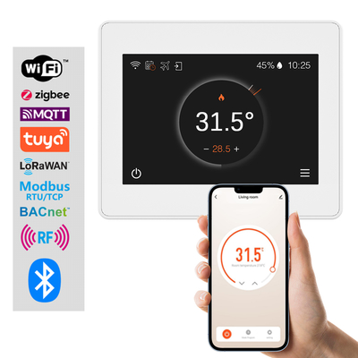 Un buen precio. Termostato inteligente HVAC multiprotocolo – WiFi/Zigbee/Tuya, Control remoto por aplicación/pantalla táctil, Compatible con sistemas de 2/4 tubos en línea