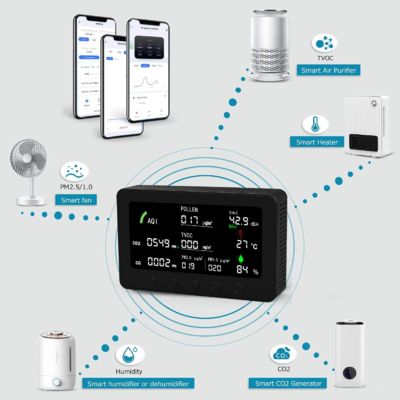 Un buen precio. Monitor Inteligente de Calidad del Aire 10 en 1 - WiFi Tuya Detecta ICA/CO2/CO/PM2.5/Polen/TVOC/Ruido/Temperatura/HR para Hogar y Oficina en línea
