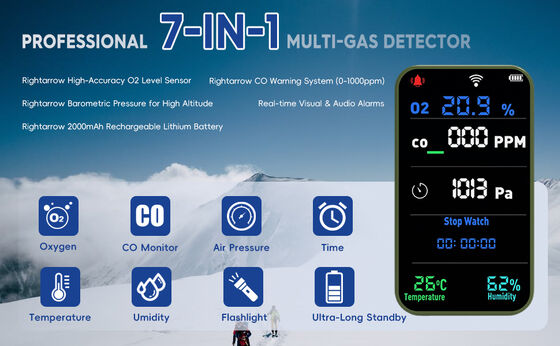 Un buen precio. Detector portátil de oxígeno 7 en 1, con CO, Monóxido de Carbono, O2, Temperatura, Humedad en línea