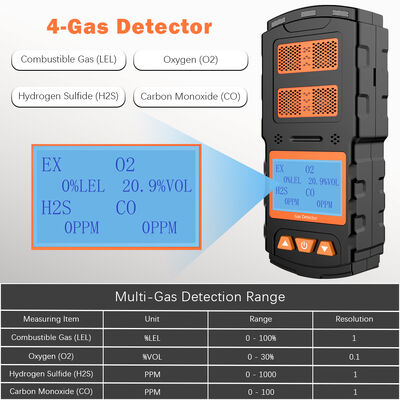 Detector de 4 gases portátil EX CO O2 H2S Monitor multi-gas con pantalla LCD a prueba de explosiones Alarma de vibración acústica al por mayor